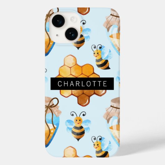 Buzzy Bee and Honey Hive Pattern gepersonaliseerd Case-Mate iPhone Case (Achterkant)