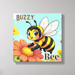 Buzzy Bee   Mooie Cartoon Kinderkamer Kunst Canvas Afdruk
