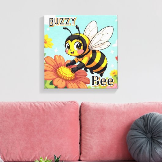 Buzzy Bee | Mooie Cartoon Kinderkamer Kunst Canvas Afdruk (Insitu (Woonkamer))