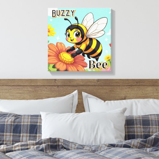 Buzzy Bee | Mooie Cartoon Kinderkamer Kunst Canvas Afdruk (Insitu (Slaapkamer))