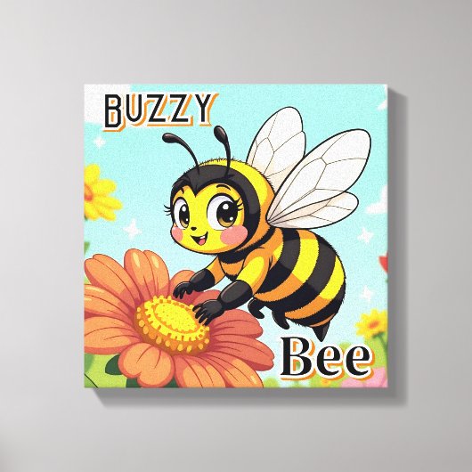 Buzzy Bee | Schattigee Cartoon Kind Nursery Art Canvas Afdruk (Voorkant)