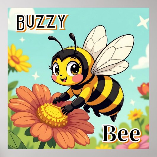 Buzzy Bee | Schattigee Cartoon Kind Nursery Art Poster (Voorkant)