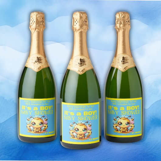 Buzzy beginnende honingbij-tot-bijen Baby shower | Sparkling Wijnetiket