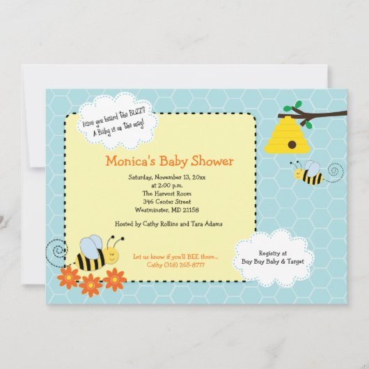 Buzzy Bijen Bumble Bee Baby shower Invitation Kaart (Voorkant)