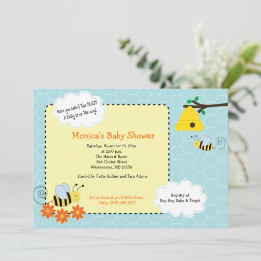 Buzzy Bijen Bumble Bee Baby shower Invitation Kaart (Staand voorkant)