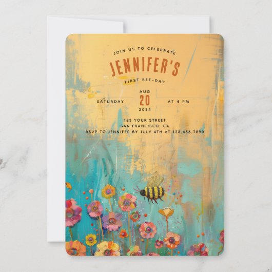 Buzzy Blooms: Eerste Bee-Day Party Kaart (Achterkant)