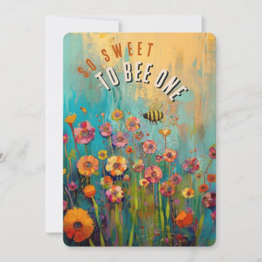 Buzzy Blooms: Eerste Bee-Day Party Kaart (Voorkant)