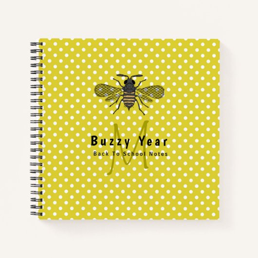 BUZZY YEAR Monogram BEE Yellow Polkadots student Notitieboek (Voorkant)