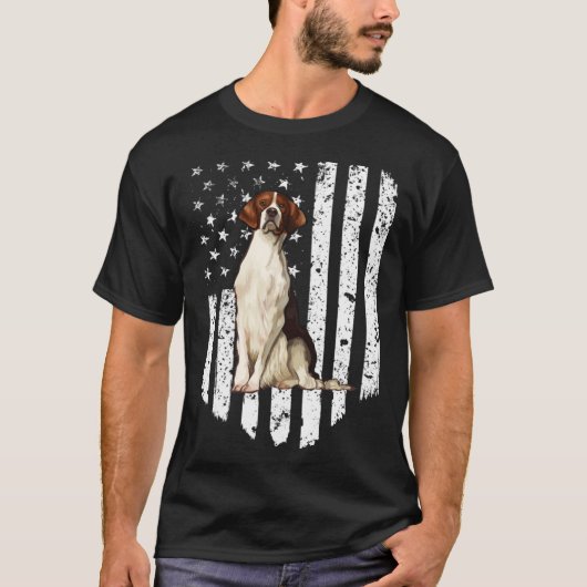 BW American Flag Irish Red and White Setter 4th Of T-shirt (Voorkant)