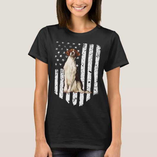 BW American Flag Irish Red and White Setter 4th Of T-shirt (Voorkant)