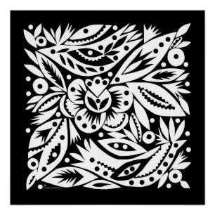 BW Bird Art Cutouts Poster - Negatief Afbeelding