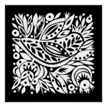 BW Bird Art Cutouts Poster - Negatief Afbeelding