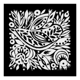 BW Bird Art Cutouts Poster - Negatief Afbeelding