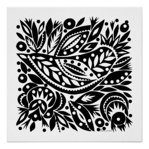 BW Bird Art Cutouts Poster - Positief Afbeelding