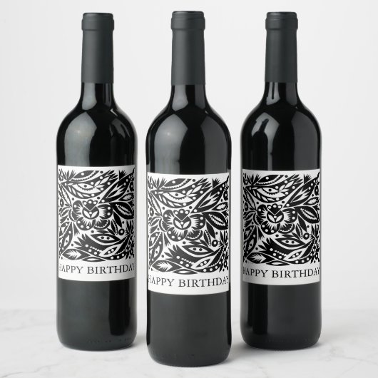 BW Bird Art Cutouts Wine Label Wijn Etiket (Flessen)