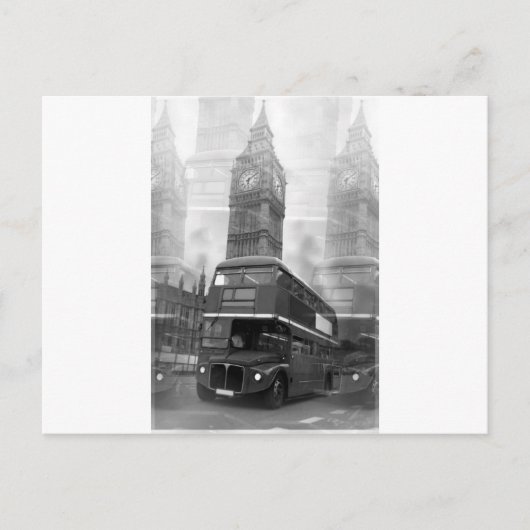BW Black & White London Bus & Big Ben Briefkaart (Voorkant)