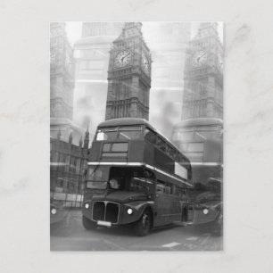 BW Black & White London Bus & Big Ben Briefkaart