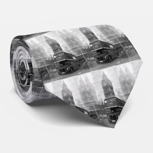 BW Black & White London Bus & Big Ben Stropdas (Opgerold)