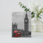 BW Black & White London Red Bus & Big Ben Briefkaart (Staand voorkant)