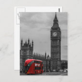 BW Black & White London Red Bus & Big Ben Briefkaart (Voorkant / Achterkant)