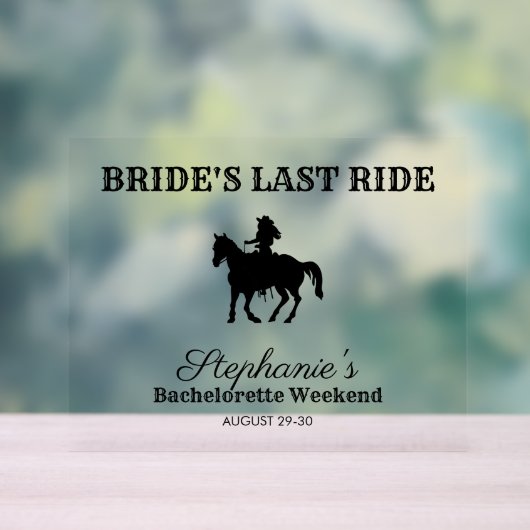 BW Bride's laatste rit Bachelorette Weekend Acryl Bord (Neutraal)
