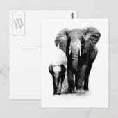 BW Elephant & Baby Elephant Briefkaart (Voorkant / Achterkant)