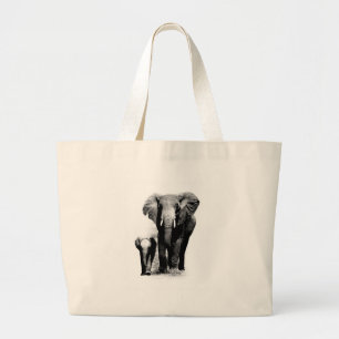 BW Elephant & Baby Elephant Grote Tote Bag