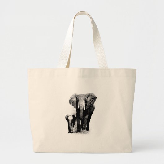 BW Elephant & Baby Elephant Grote Tote Bag (Voorkant)