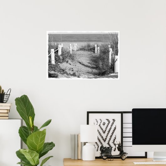 BW Fort Pierce, strandwandeling van Florida, afgeb Poster (Thuiskantoor)