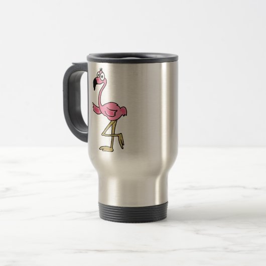 BW- Funny Flamingo Travel Mug Reisbeker (Voorkant links)