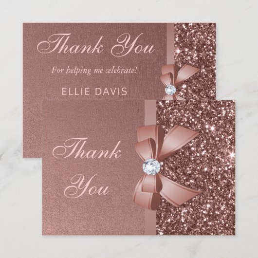 Bw Glitter Roos Gold Afstuderen Hartelijk dank Bedankkaart (Voorkant / Achterkant)