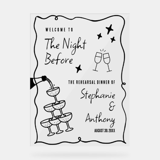 BW grillig Lijst en champagne de avond ervoor Acryl Bord (Voorkant)