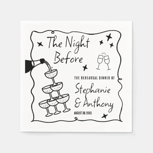 BW grillig Lijst en champagne de avond ervoor Servet (Voorkant)