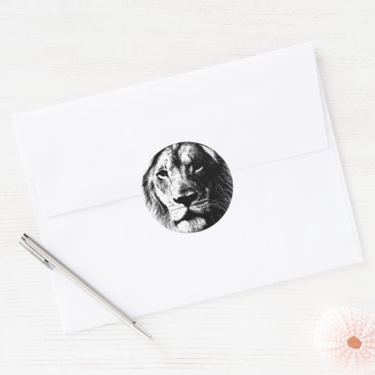 BW Lion Face Ronde Sticker (Envelop)