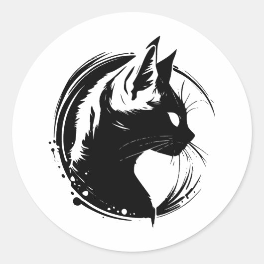 BW minimalistisch CAT-ontwerp Ronde Sticker (Voorkant)