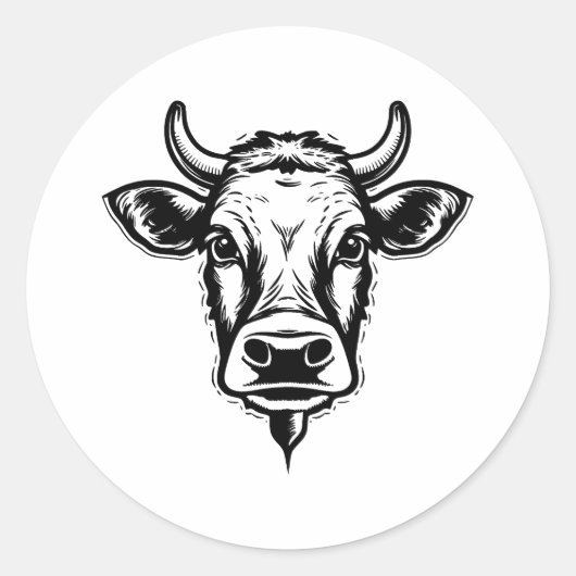 BW minimalistisch Koe ontwerp Ronde Sticker (Voorkant)