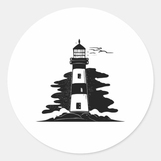 BW minimalistisch vuurtorenontwerp Ronde Sticker (Voorkant)