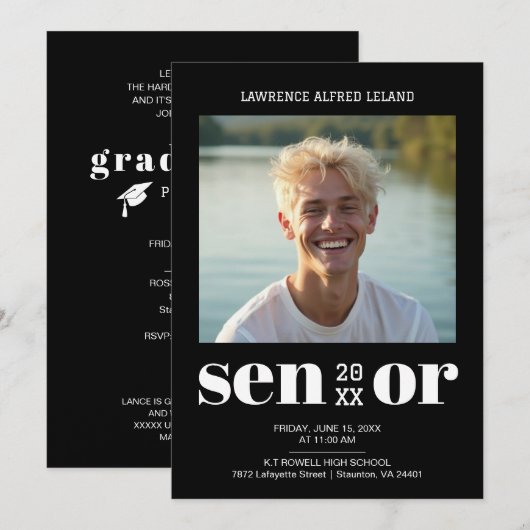 BW Modern Editorial Senior Photo Cool Graduate  Kaart (Voorkant / Achterkant)