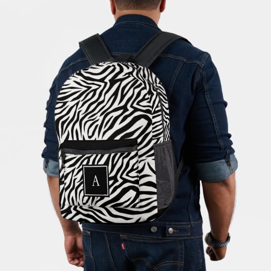 BW-monogram dierlijk Zebra-huidpatroon Bedrukte Rugzak (Insitu (model))