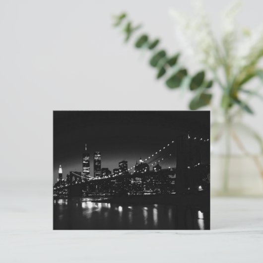 BW New York bij nacht - New York City Skyline Briefkaart (Staand voorkant)