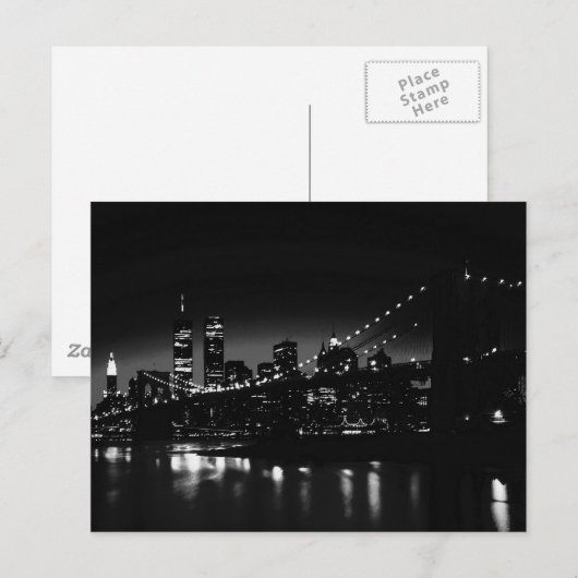 BW New York bij nacht - New York City Skyline Briefkaart (Voorkant / Achterkant)