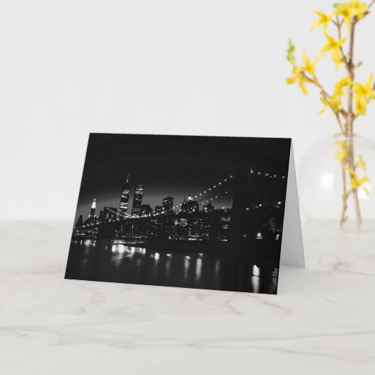 BW New York bij nacht - New York City Skyline Kaart (Gele Bloem)