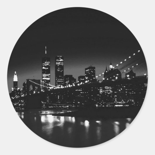 BW New York City bij nacht Ronde Sticker (Voorkant)