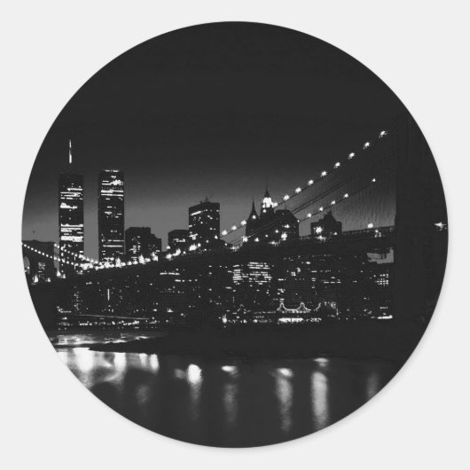 BW New York City bij nacht Ronde Sticker (Voorkant)