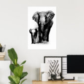 BW Olifant & Baby Olifant Poster (Thuiskantoor)