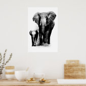 BW Olifant & Baby Olifant Poster (Keuken)