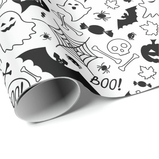 BW Pattern Art Halloween Pattern Halloween Art Cadeaupapier (Rol Hoek)