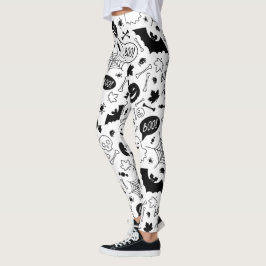 BW Pattern Art Halloween Pattern Halloween Art Leggings