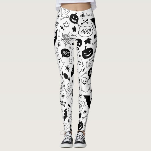 BW Pattern Art Halloween Pattern Halloween Art Leggings (Voorkant)