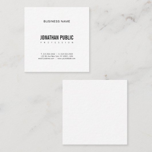 BW Plain Modern Professional Minimalist Classy Vierkante Visitekaartje (Voorkant / Achterkant)